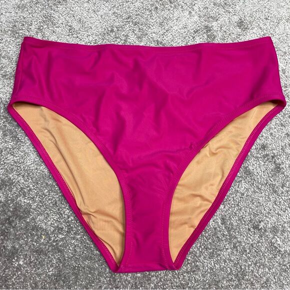 J. Crew High Rise Moderate Coverage Bikini Bottom XL Pink Mid-Cut Leg Lined - Picture 1 of 8
